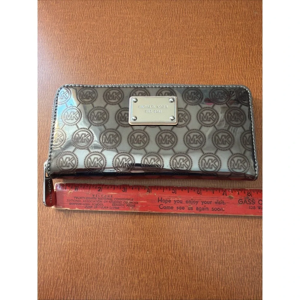 Michael Kors MK Signature Metallic Silver Zip Around Wallet